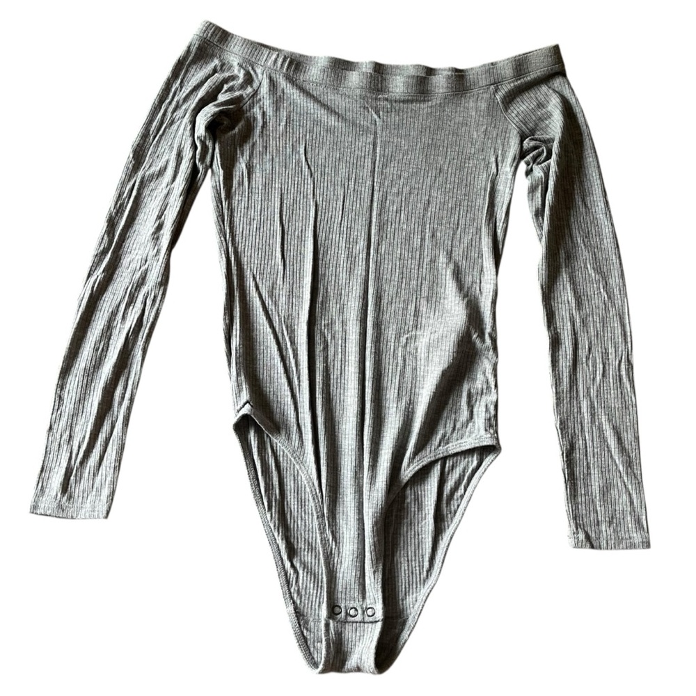 Hollister Women's M Gray Off-Shoulder Bodysuit Long Sleeve Going‎ Out Casual